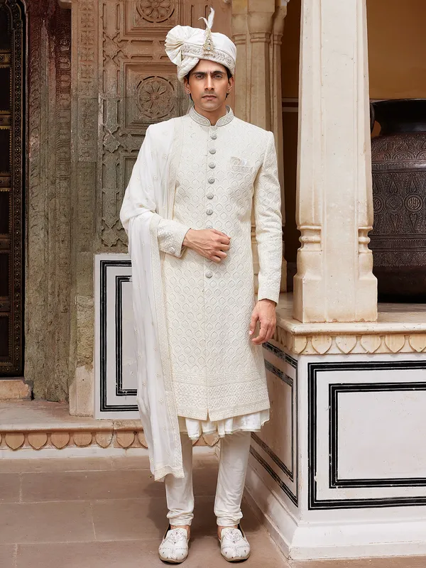 Plain terry rayon dhoti sherwani in navy blue clearance