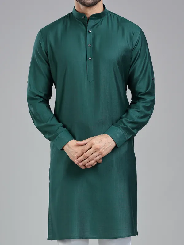 Pine green sober stylish kurta pajama set for men