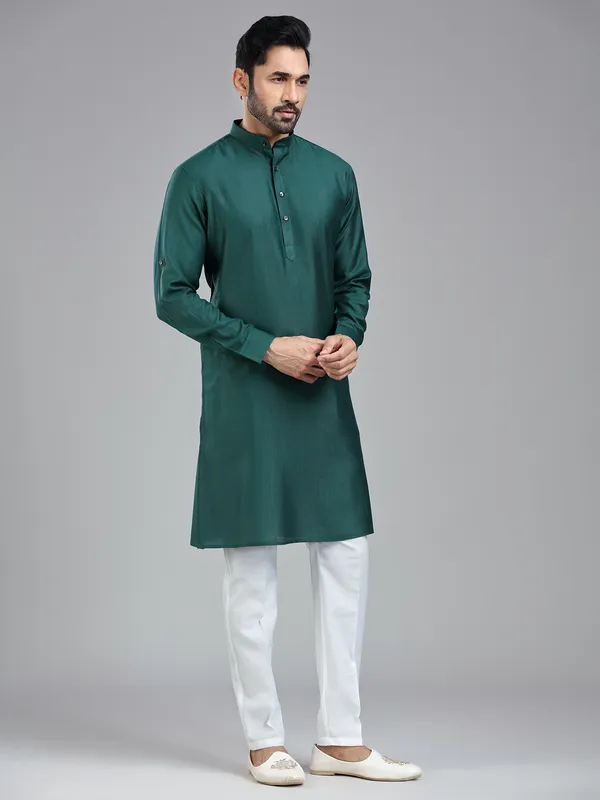 Pine green sober stylish kurta pajama set for men
