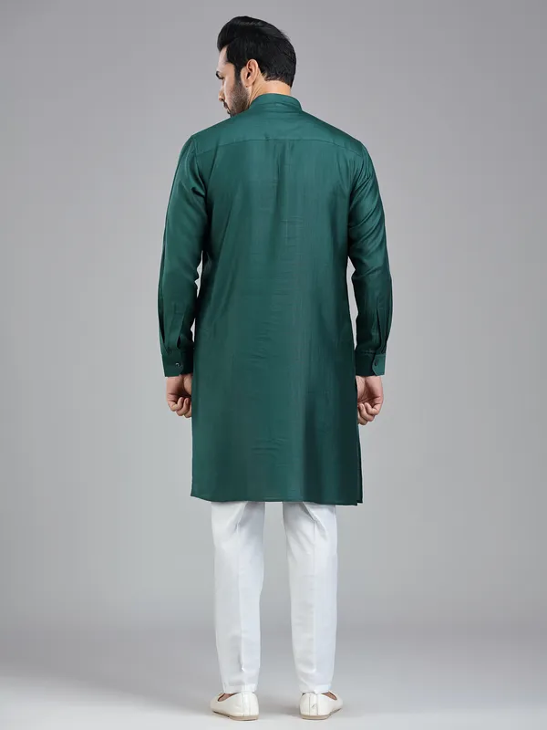 Pine green sober stylish kurta pajama set for men