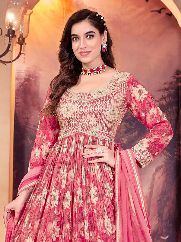 Pink anarkali suit for wedding in silk