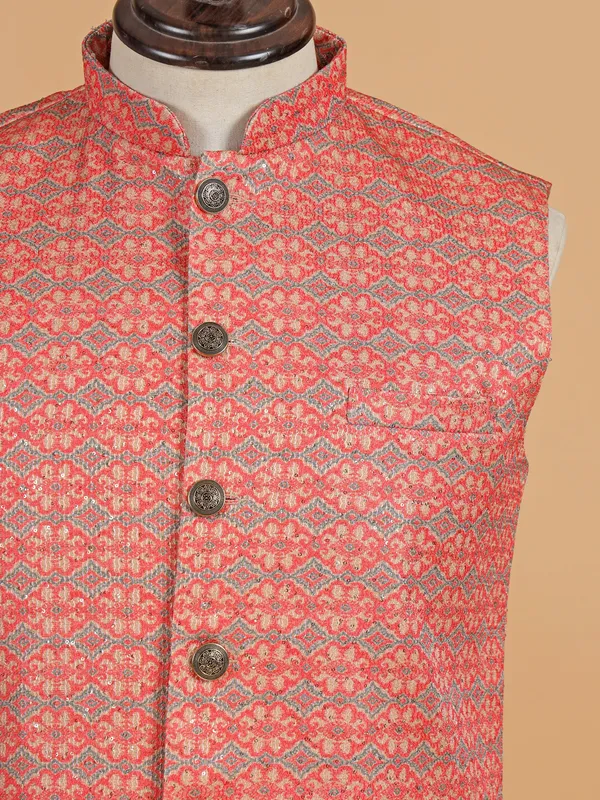 Pink and beige printed cotton silk waistcoat