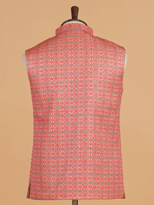 Pink and beige printed cotton silk waistcoat