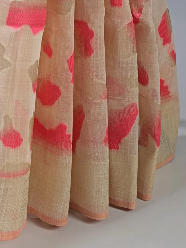 Pink and beige semi cotton elegant saree with printed desgin