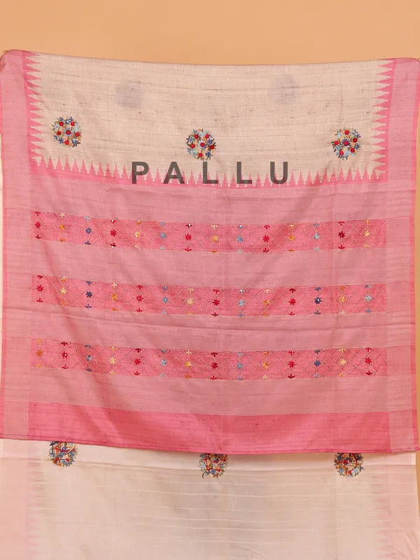 Pink and beige semi tusser silk saree