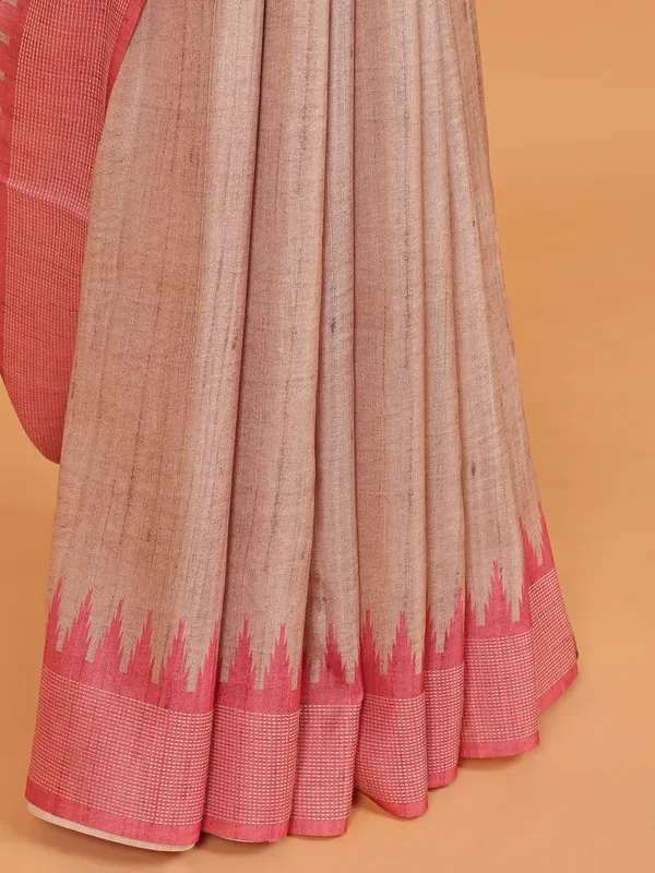 Pink and beige semi tusser silk saree