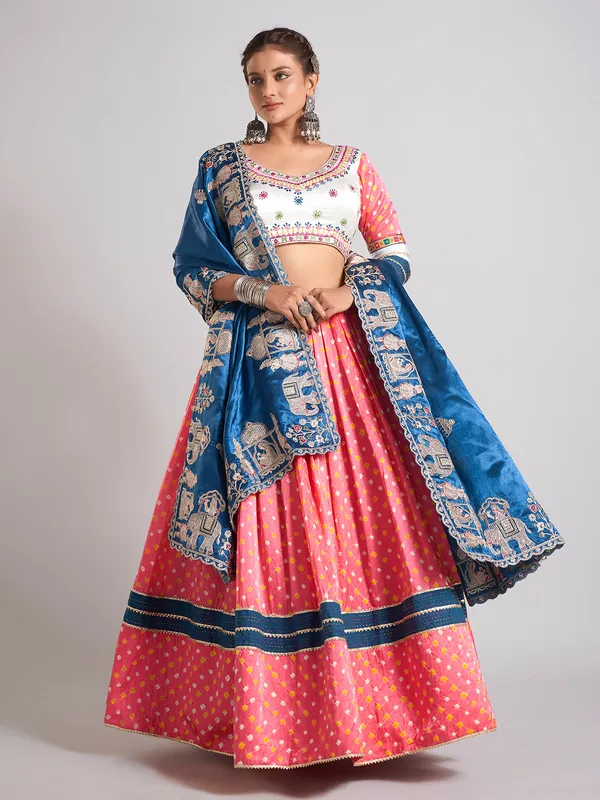 Pink and blue silk navratri wear chaniya choli