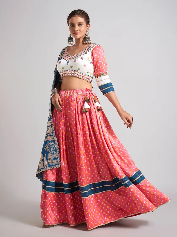 Pink and blue silk navratri wear chaniya choli
