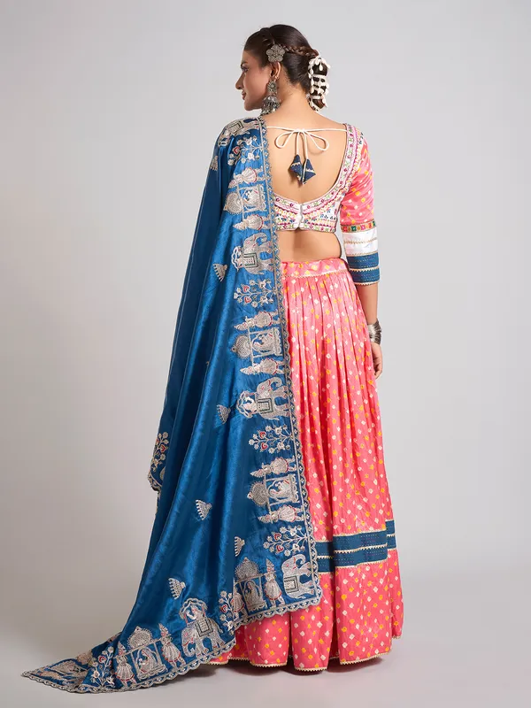 Pink and blue silk navratri wear chaniya choli
