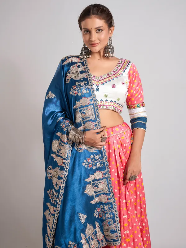 Pink and blue silk navratri wear chaniya choli