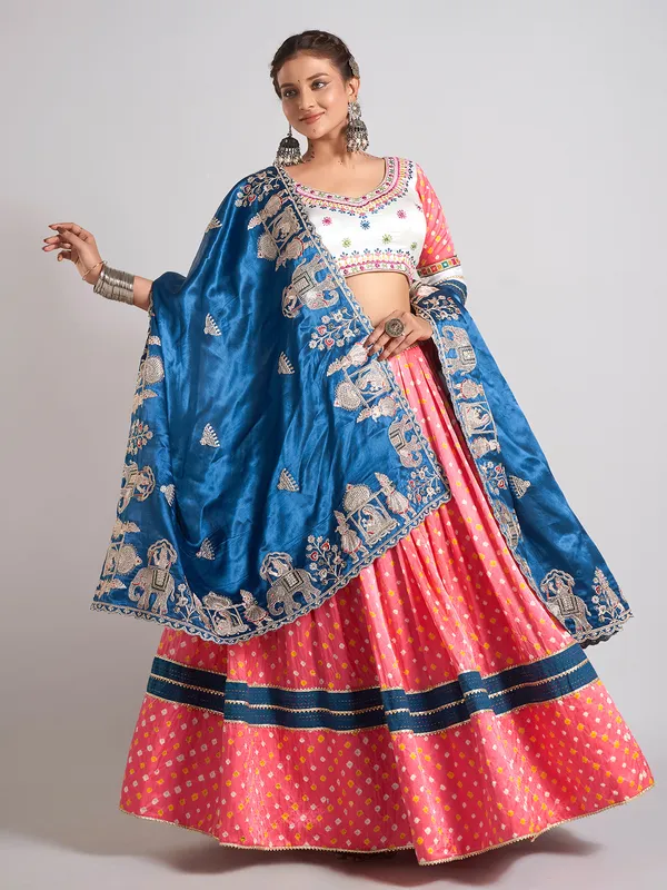 Pink and blue silk navratri wear chaniya choli