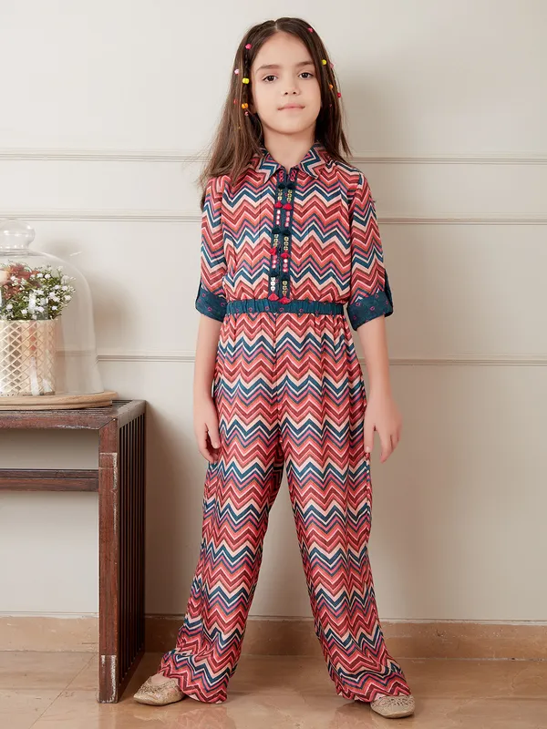 Pink and blue zig zag silk jumpsuit