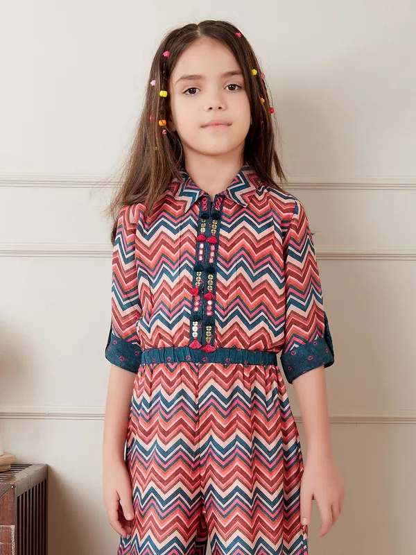 Pink and blue zig zag silk jumpsuit