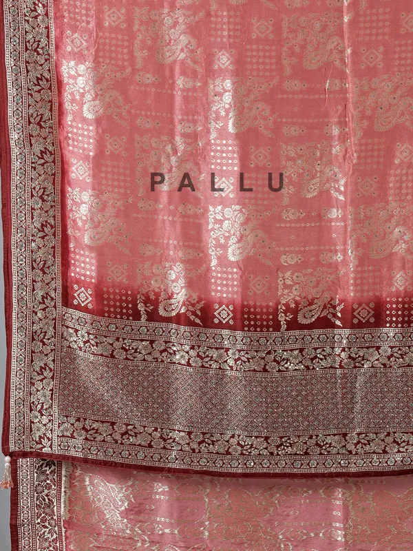 Pink and maroon dola silk wedding saree