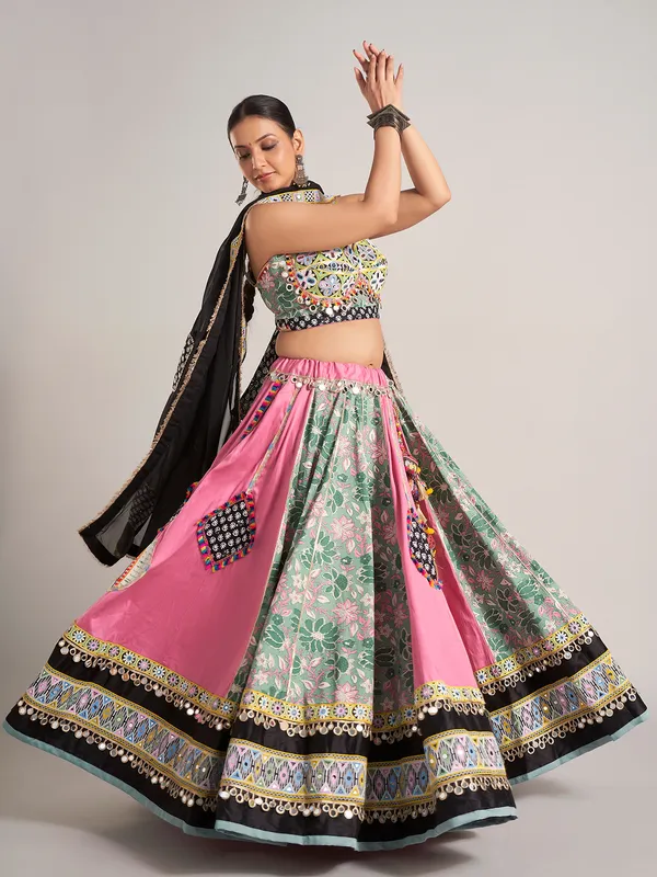 Pink and pista green silk navratri chaniya choli