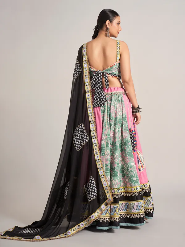 Pink and pista green silk navratri chaniya choli
