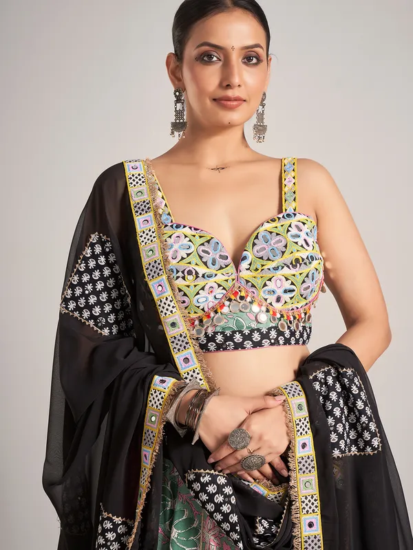 Pink and pista green silk navratri chaniya choli