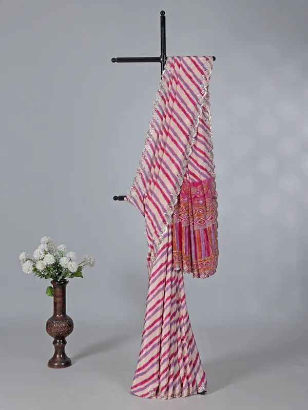 Pink and purple crepe silk festive saree