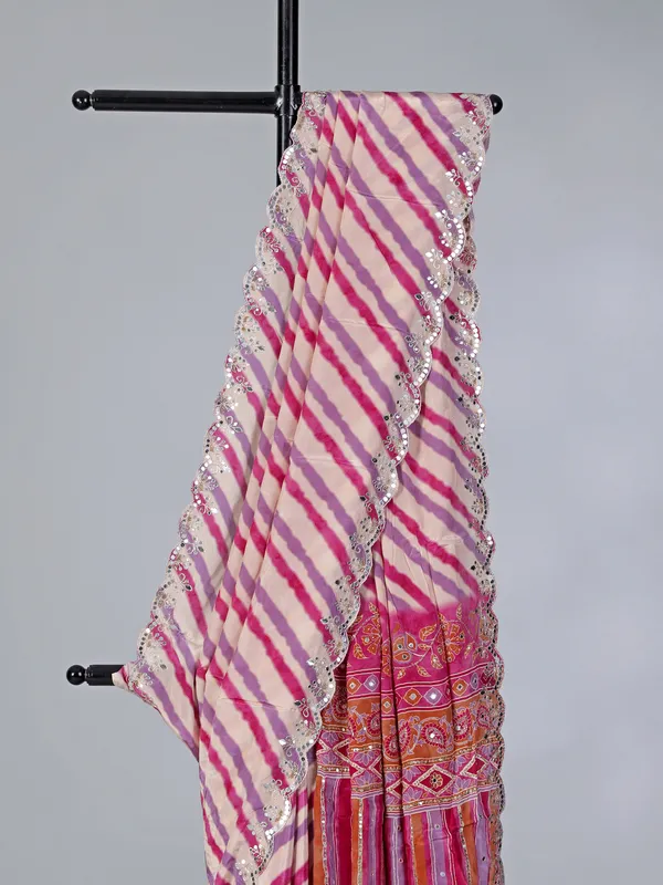 Pink and purple crepe silk festive saree