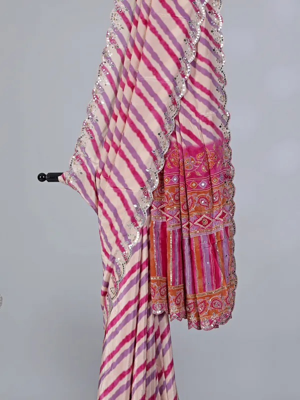Pink and purple crepe silk festive saree