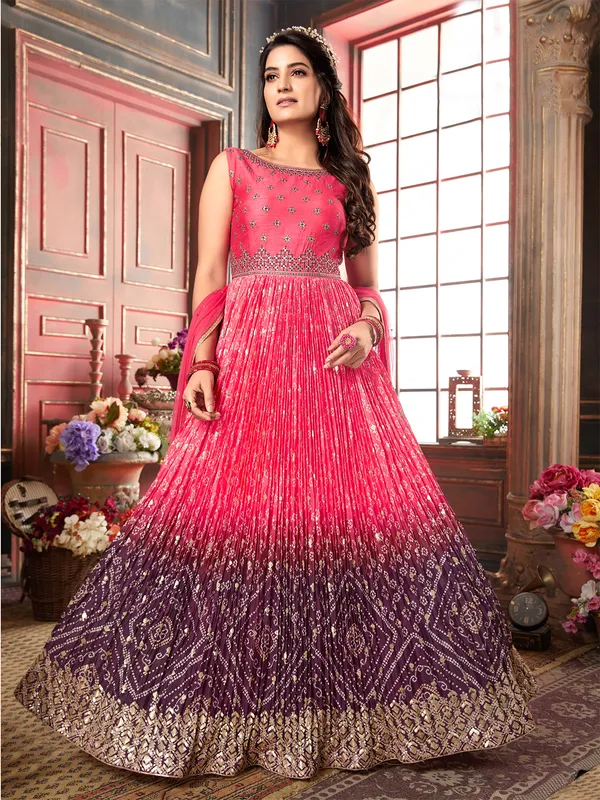 Pink and purple shaded printed anarkali suit