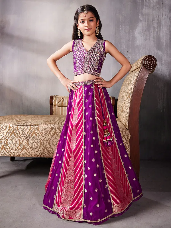 Pink and purple silk lehenga choli