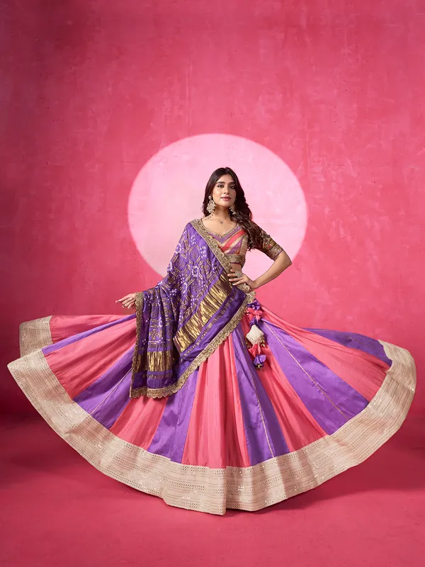 Pink and purple silk navratri wear lehenga choli