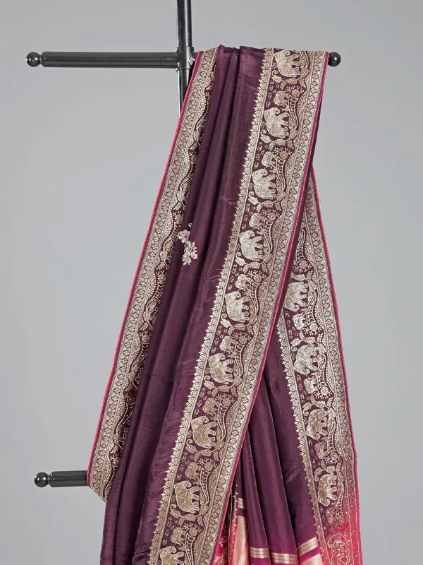Pink and purple silk saree with festive glow