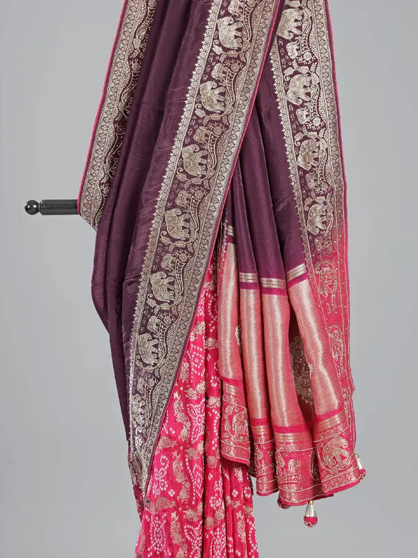 Pink and purple silk saree with festive glow