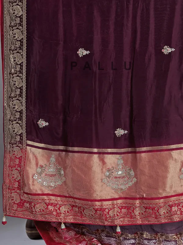 Pink and purple silk saree with festive glow