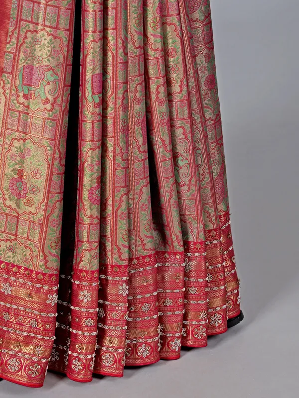 Pink and red kanjivaram silk wedding saree