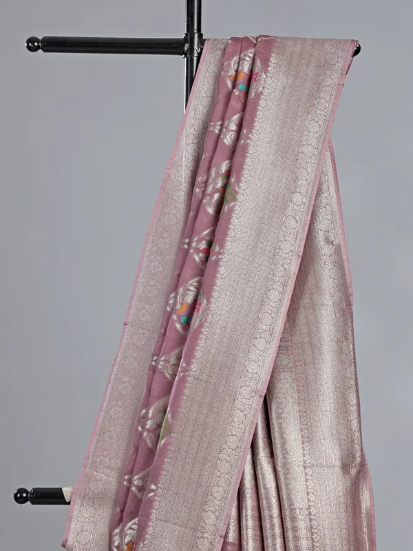 Onion pink satin silk saree for festival