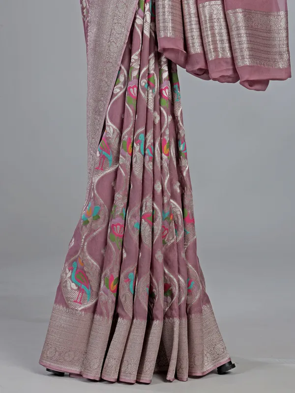 Onion pink satin silk saree for festival