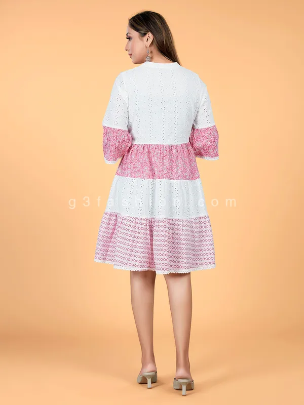 Pink and white cotton causal wear kurti