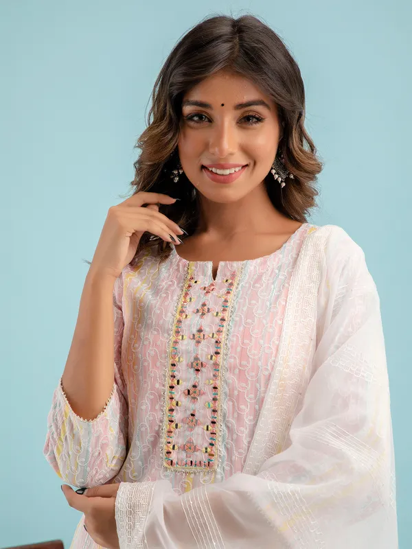 Pink and white cotton kurti set