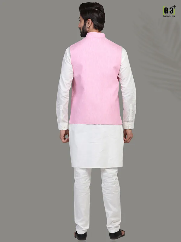 Pink and white linen waistcoat set