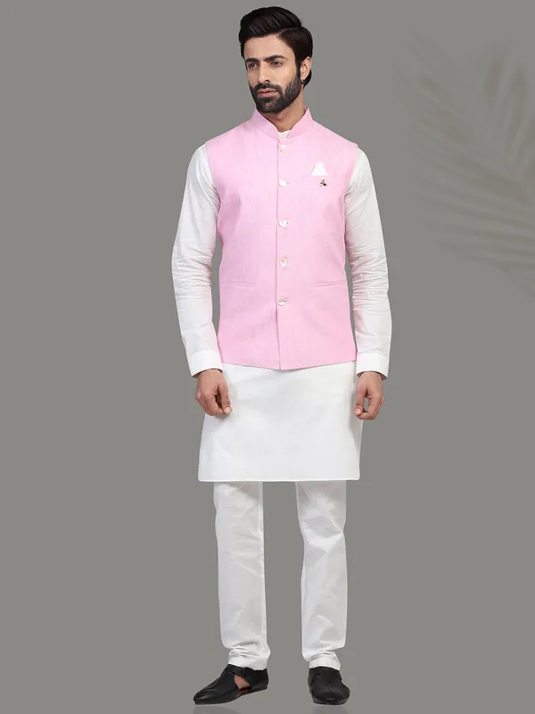 Pink and white linen waistcoat set