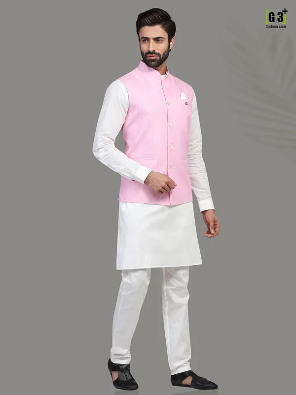 Pink and white linen waistcoat set