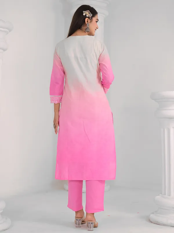 Pink and white women cotton silk kurti set