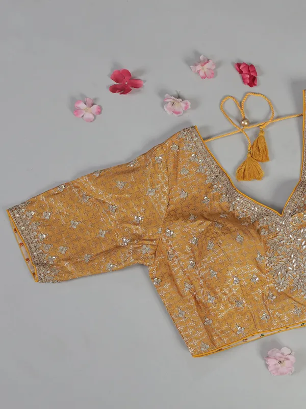 Pink and yellow organza wedding wear saree