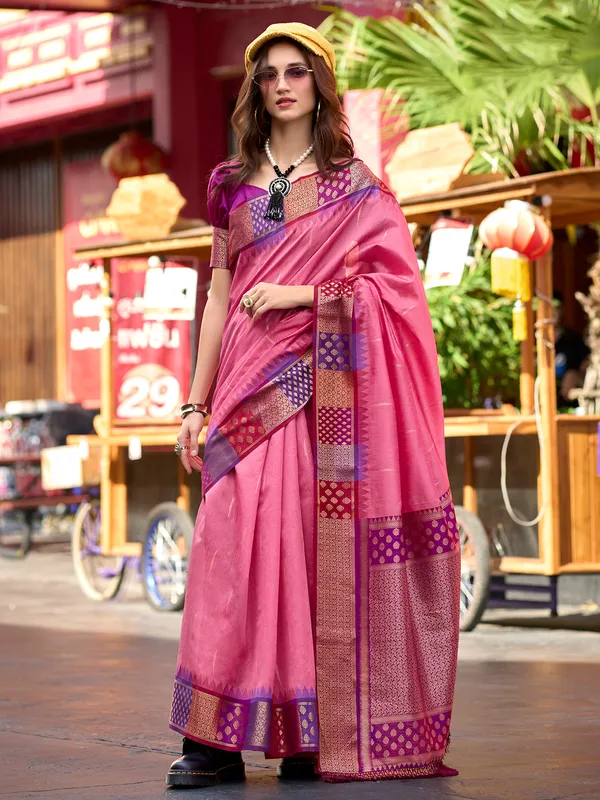 Pink banarasi silk saree for festive