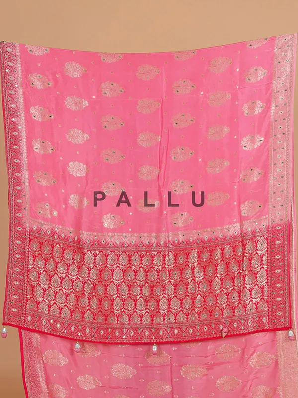 Pink banarasi silk saree with zari weaving