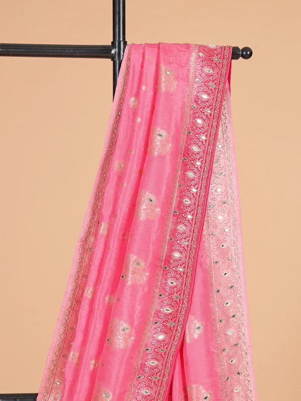 Pink banarasi silk saree with zari weaving