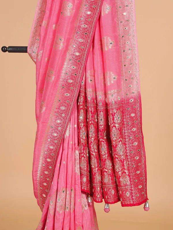 Pink banarasi silk saree with zari weaving