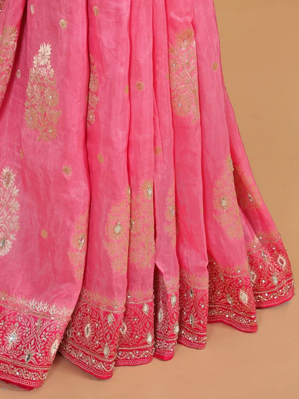 Pink banarasi silk saree with zari weaving
