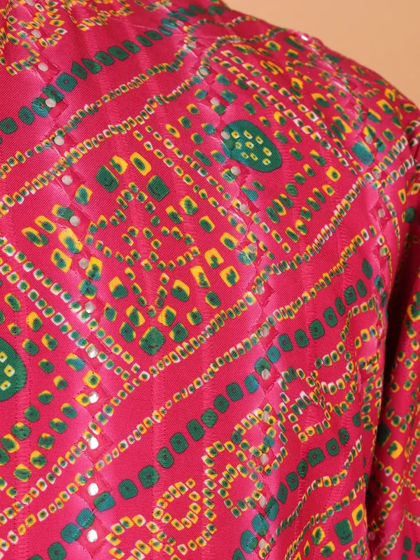 Pink bandhani printed kurta suit in cotton