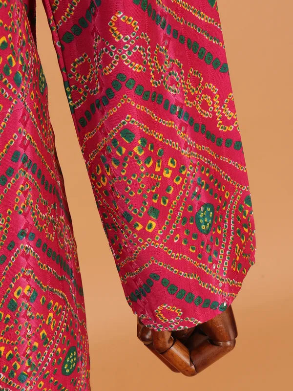 Pink bandhani printed kurta suit in cotton