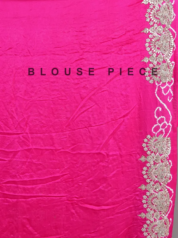 Pink bandhani saree with zardosi detailing