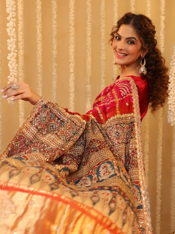 Pink bandhej silk saree for women wedding wear