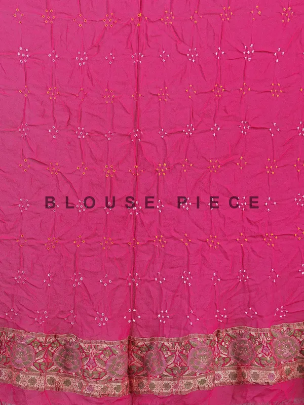 Pink bandhej silk saree with unstitched blouse